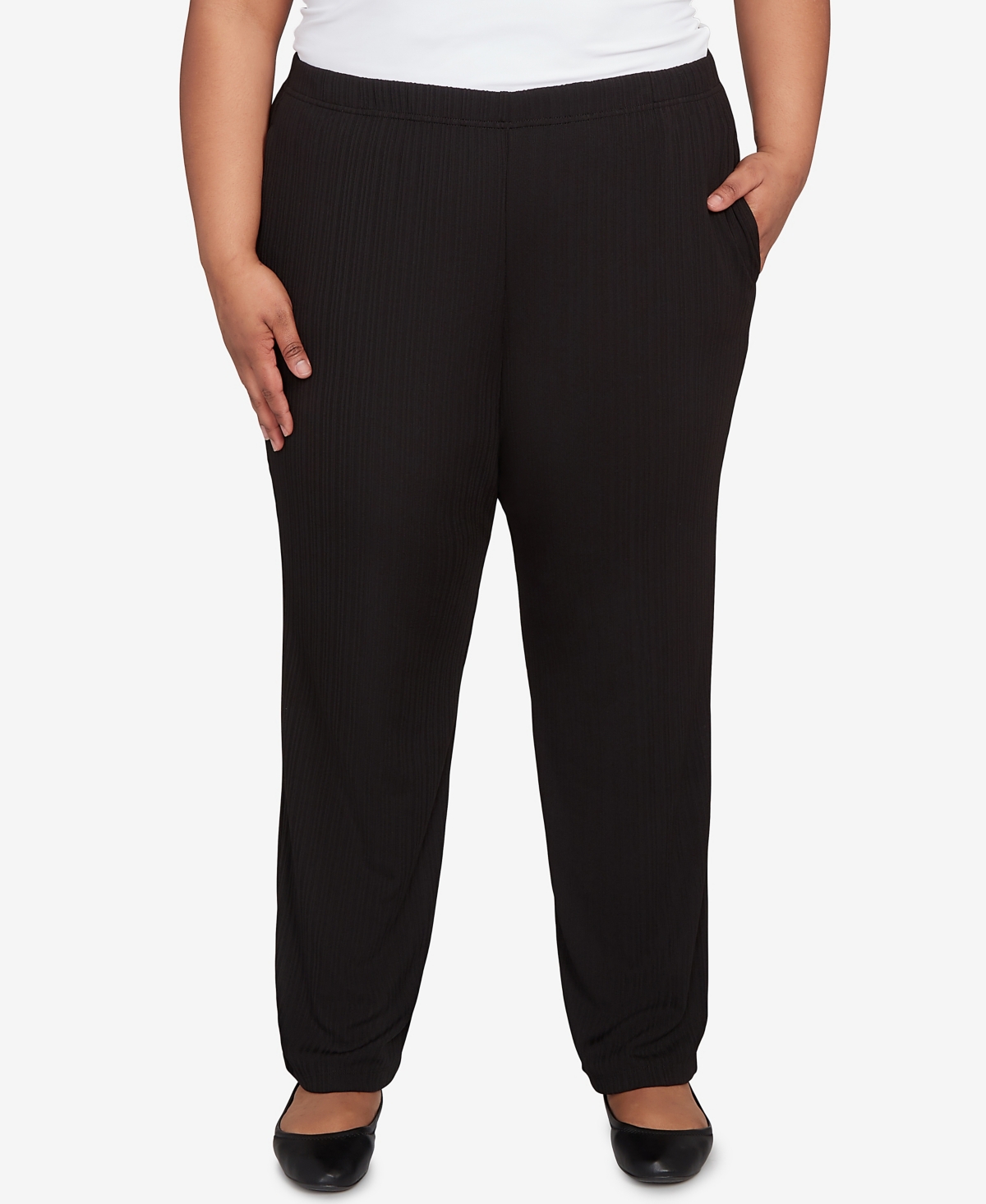 Plus Size As Usual Ribbed Knit Medium Length Pants - Black