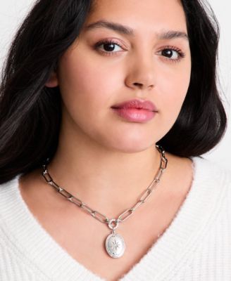 Pav&eacute; Star Oval Locket Pendant Necklace, 18" + 3" extender, Macy's Exclusive