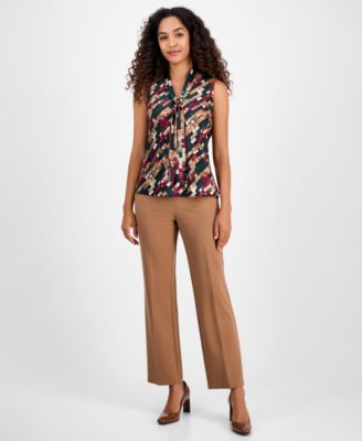 Printed Tie-Neck Sleeveless Top, Regular & Petites