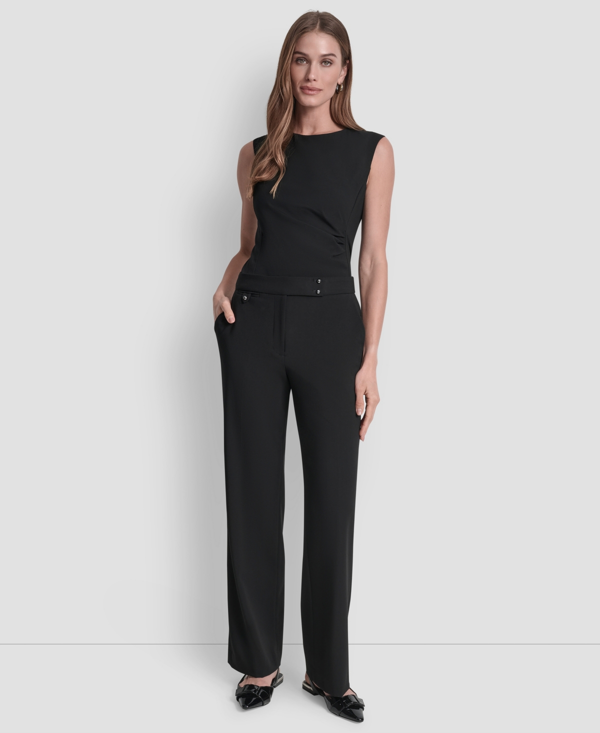 Dkny Women's High Waist Wide Leg Trousers In Black