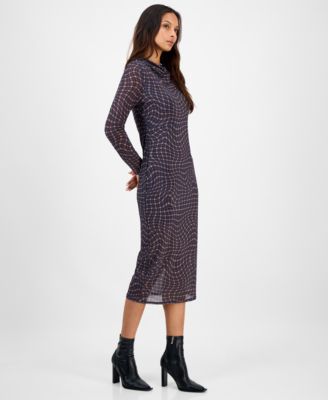 Women's Mock Neck Printed Mesh Midi Dress, Macy's Exclusive 