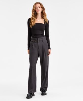 Bar III - Women's Buckle-Tab Pleated Trousers