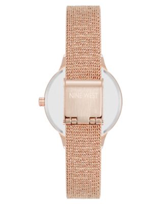 Women's Quartz Capital Navy and Rose Gold-Tone Stainless Steel Mesh Watch, 34mm