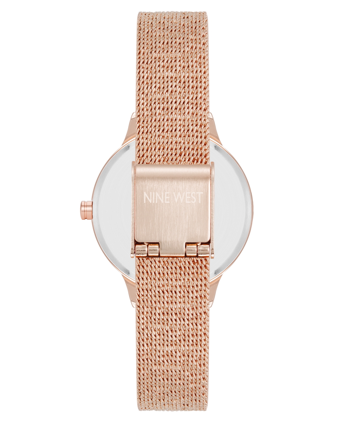 Nine West Women's Quartz Capital Navy And Rose Gold-tone Stainless Steel Mesh Watch, 34mm In Gold