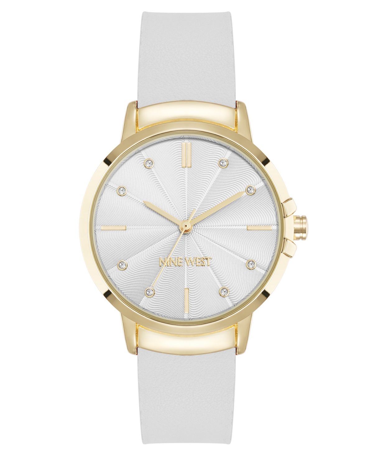 Nine West Women's Quartz Premier White Leather And Gold-tone Watch, 34mm In Multi