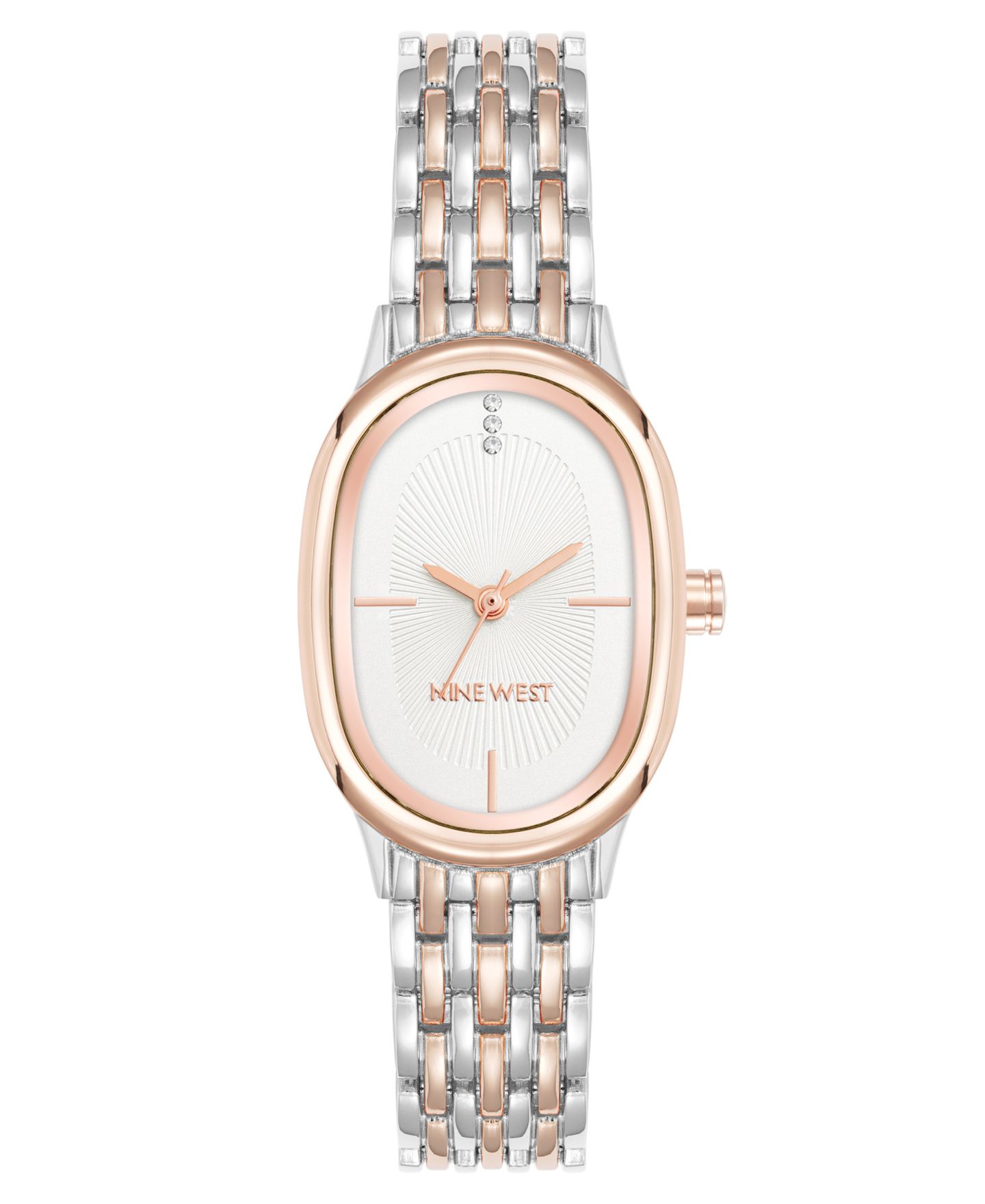 Женские часы Nine West Quartz Delicate Oval Silver-Tone and Rose Gold-Tone Metal Alloy, 23mm — фото 1