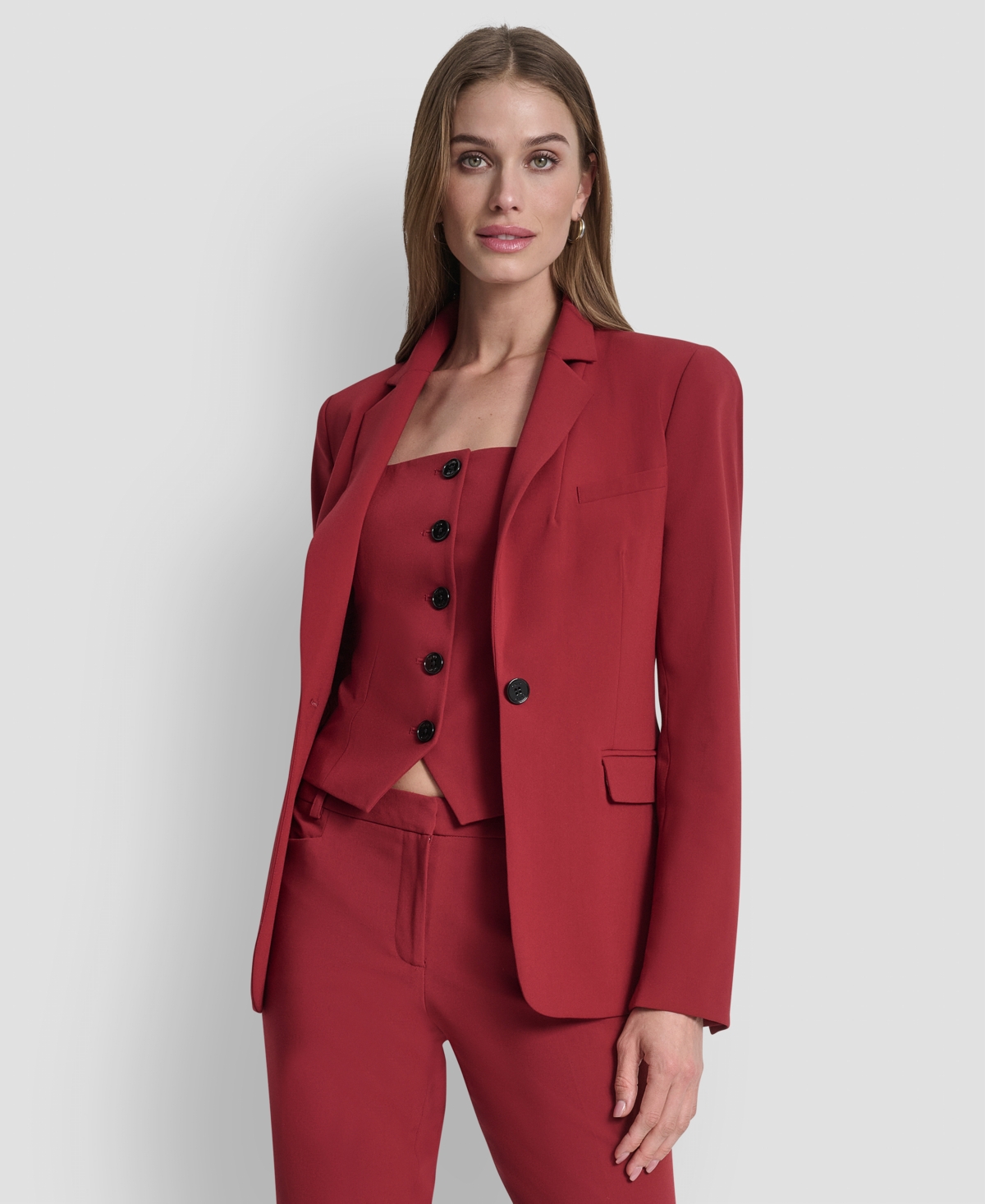 Dkny Women's Padded Shoulder One-Button Jacket