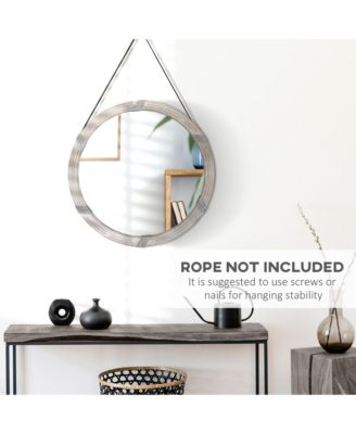 30.75" Wood Wall Mirror, Round Mirror for Wall Living Room, Natural