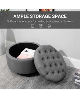 Upholste Round Linen Storage Stool Footrest of Button Tufted