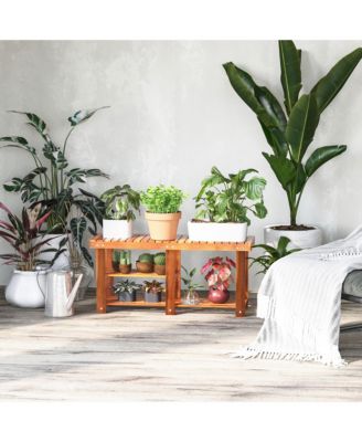 3-tier Acacia Wood Rustic Country Entryway Bench Hallway Organizer with Shoe