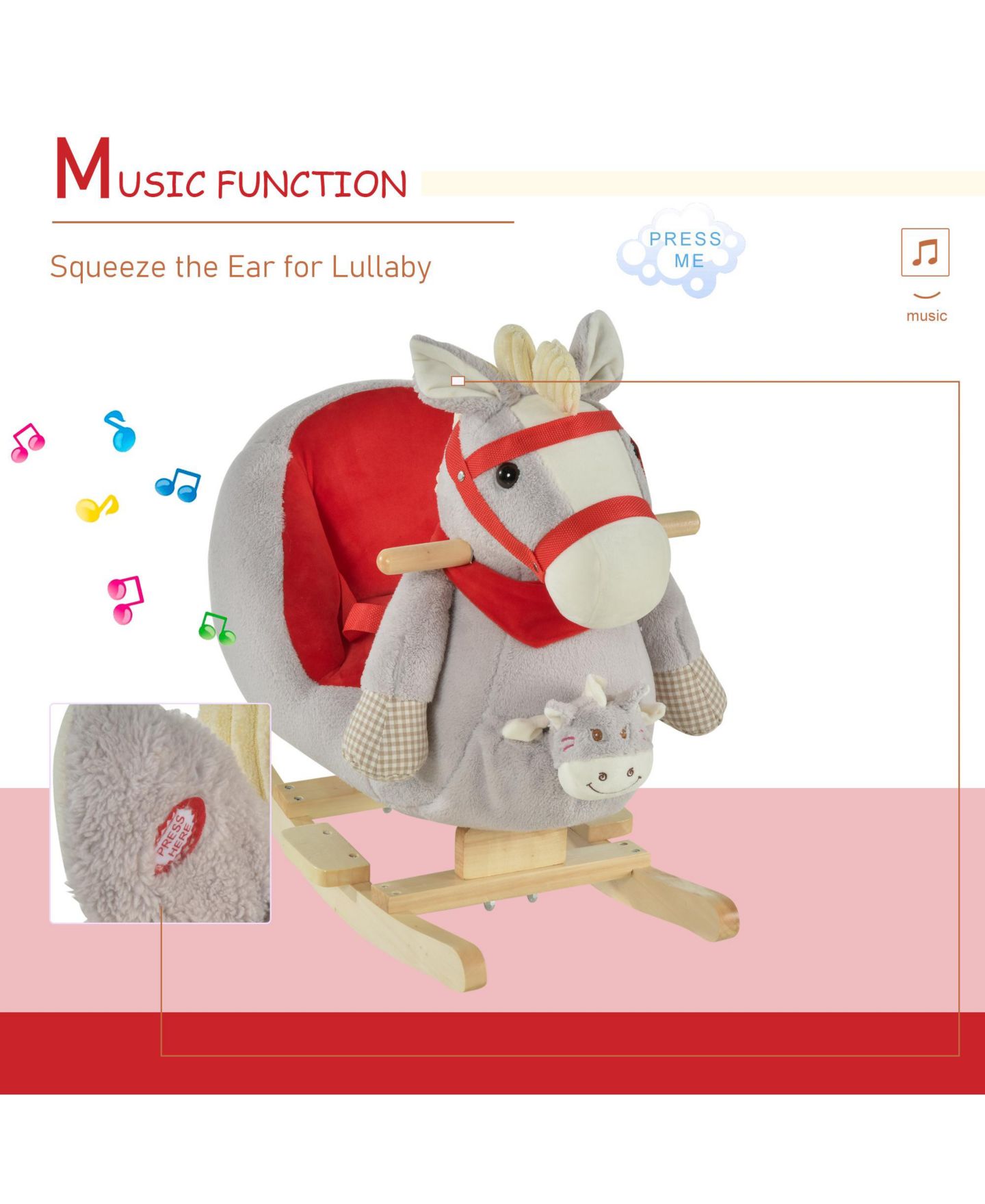 Детская игрушка Qaba Plush Rocking Horse with Lullaby, Ages 18-36 Months — фото 7