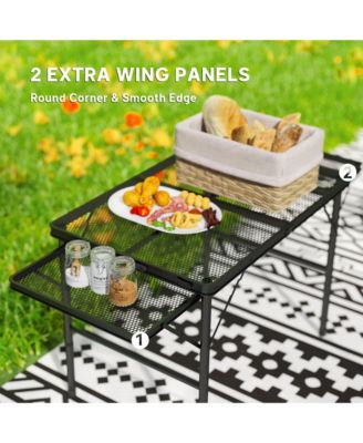 Folding Grill Table, 4.5 ft Portable Camping Table w/ Wing Panels