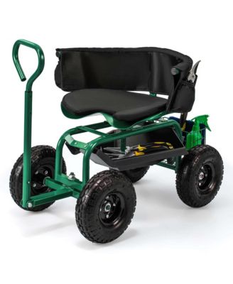 Rolling Garden Cart Height Adjustable Scooter with Swivel Seat & Tool Storage