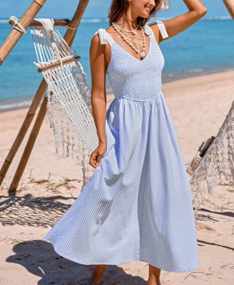 Women's Summer Lines Striped Maxi Beach Dress