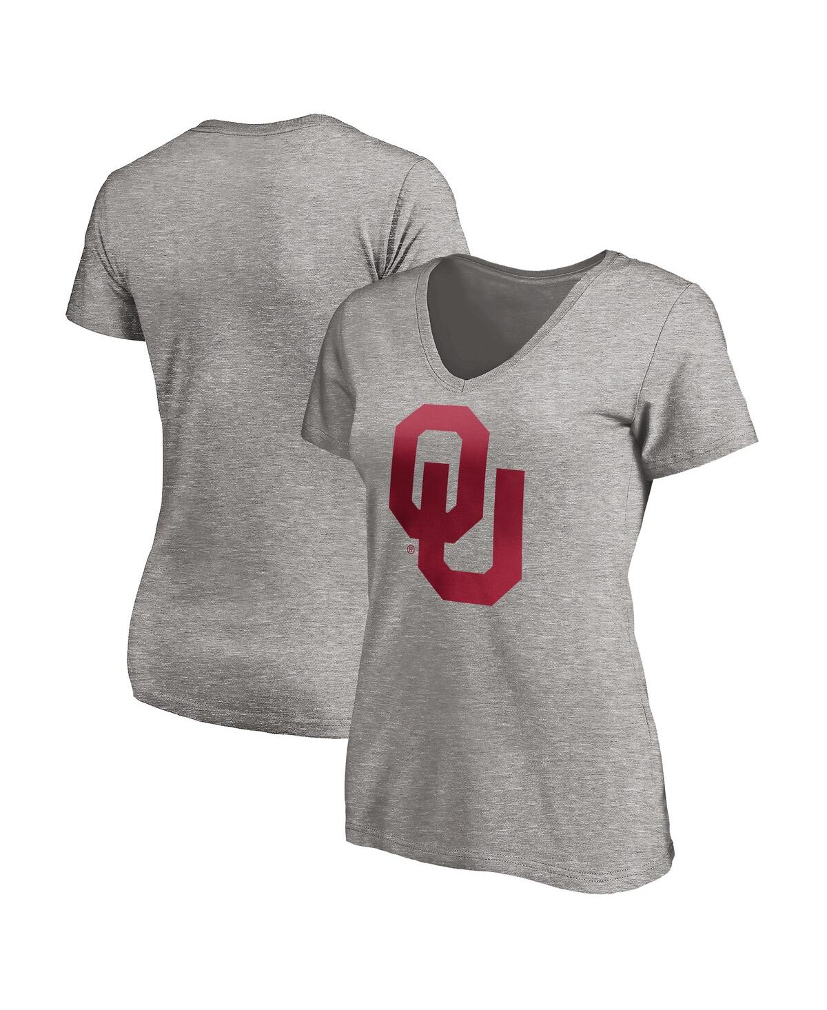 Women's Gray Oklahoma Sooners Primary Logo V-Neck T-Shirt - Gray