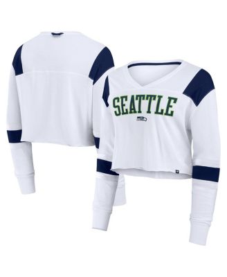 Fanatics - Women's White Seattle Seahawks Stretch Cropped Fashion Long Sleeve T-Shirt