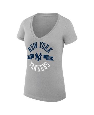 Women's Heather Gray New York Yankees City Graphic V-Neck Fitted T-Shirt