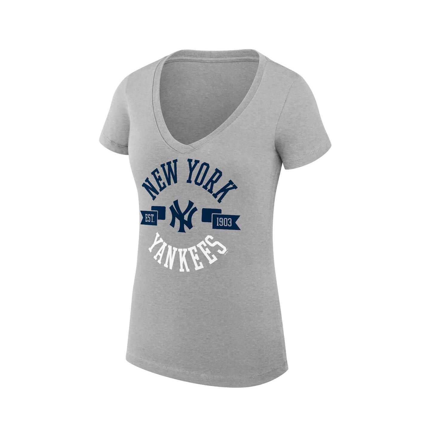 Женская футболка G-III 4Her by Carl Banks Heather Gray New York Yankees City Graphic V-Neck Fitted — фото 3