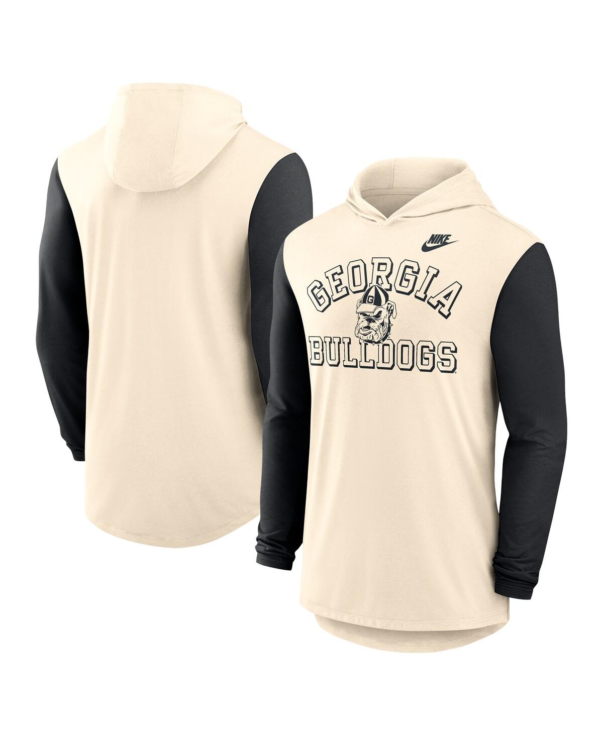 Men's Natural/Black Georgia Bulldogs Legacy Color-Block Tri-Blend Performance Long Sleeve Hoodie T-Shirt - Natural, Black