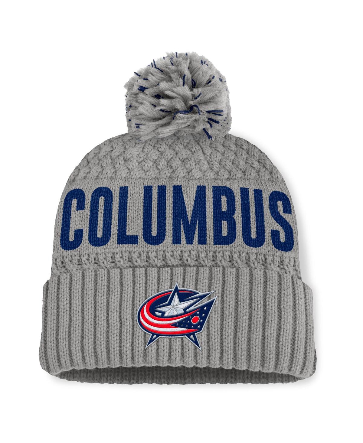 Fanatics Women's Gray Columbus Blue Jackets Heritage Tilly Cuffed With Pom Knit Hat In Gray