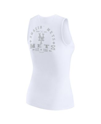 Women's White New York Mets Rib-Knit Henley Tank Top