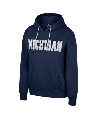 Women's Navy Michigan Wolverines Reflection Rhinestone Drawcord Pullover Hoodie