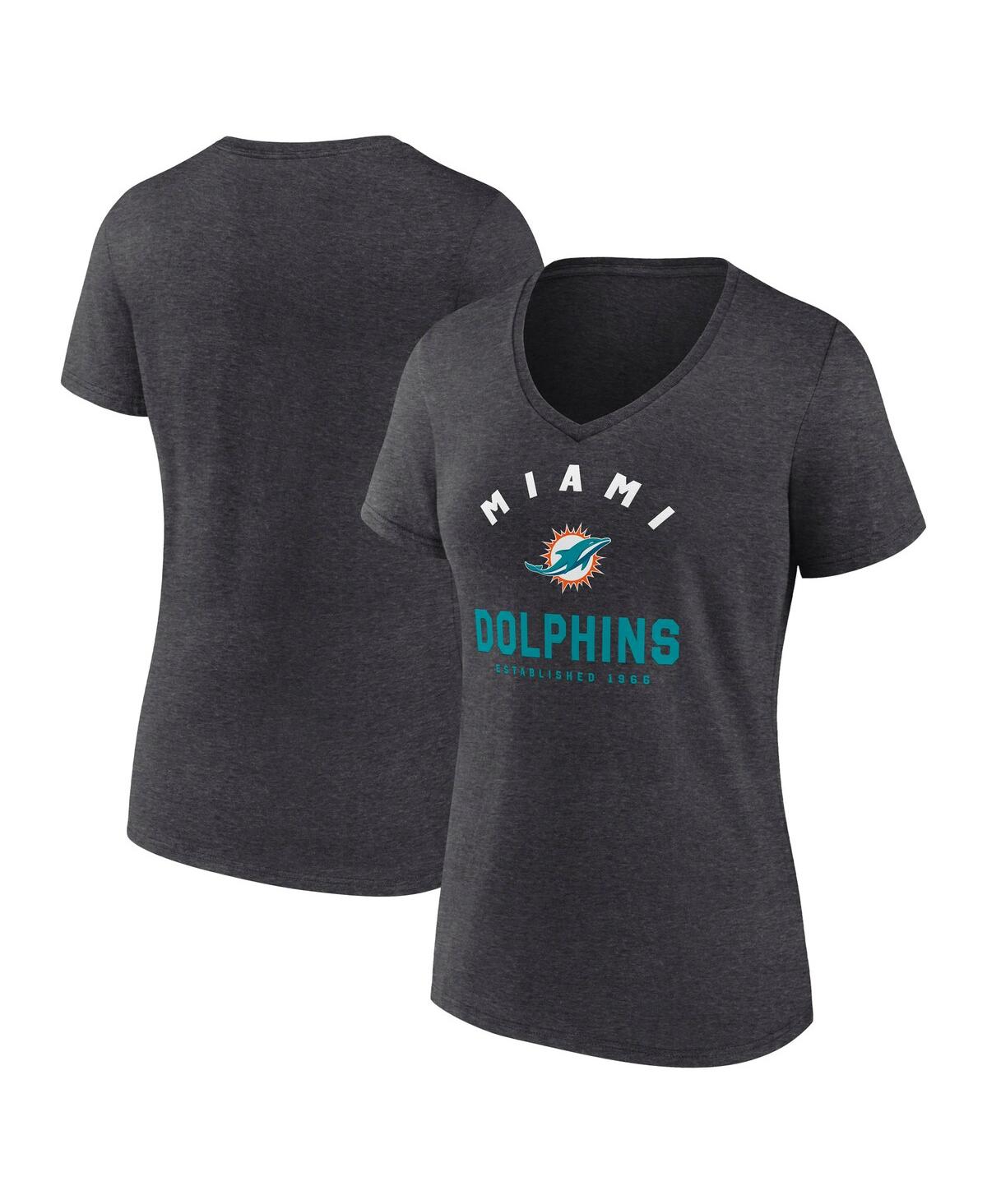 Women's Heather Charcoal Miami Dolphins Unrivaled V-Neck T-Shirt - Heather Charcoal