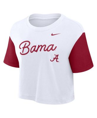 Women's White/Crimson Alabama Crimson Tide Color-Block Script Performance Cropped T-Shirt