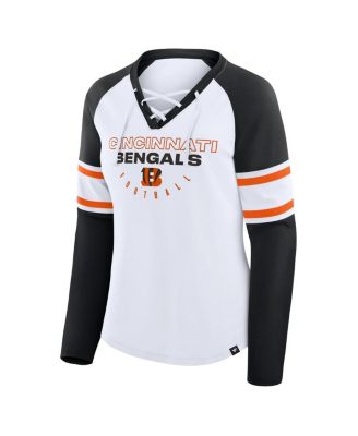 Women's White/Black Cincinnati Bengals Redzone Blitz Package Raglan Lace-Up V-Neck Long Sleeve T-Shirt