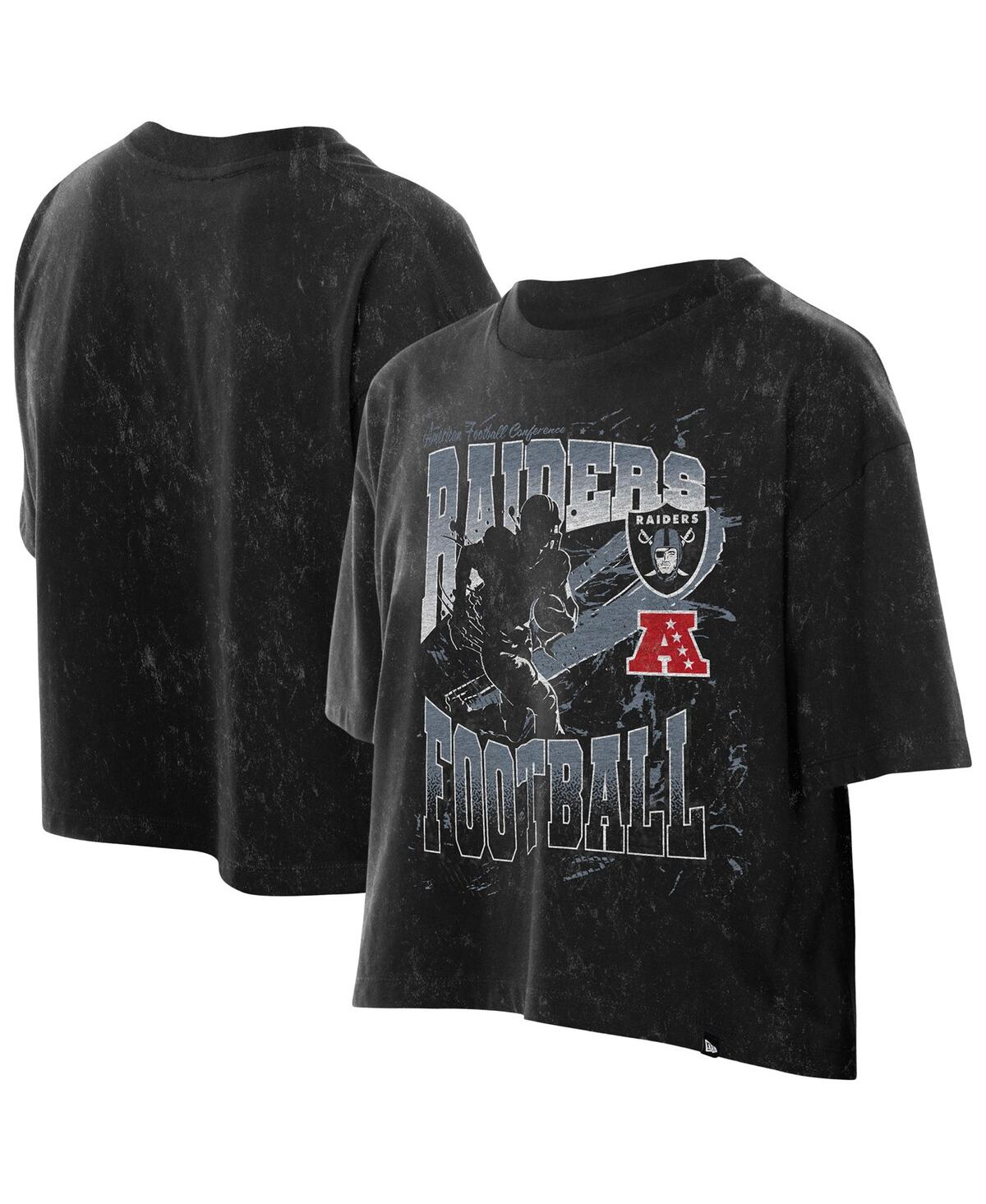 New Era Women's Black Las Vegas Raiders Cropped Boxy Sport Classics Mineral Wash T-shirt