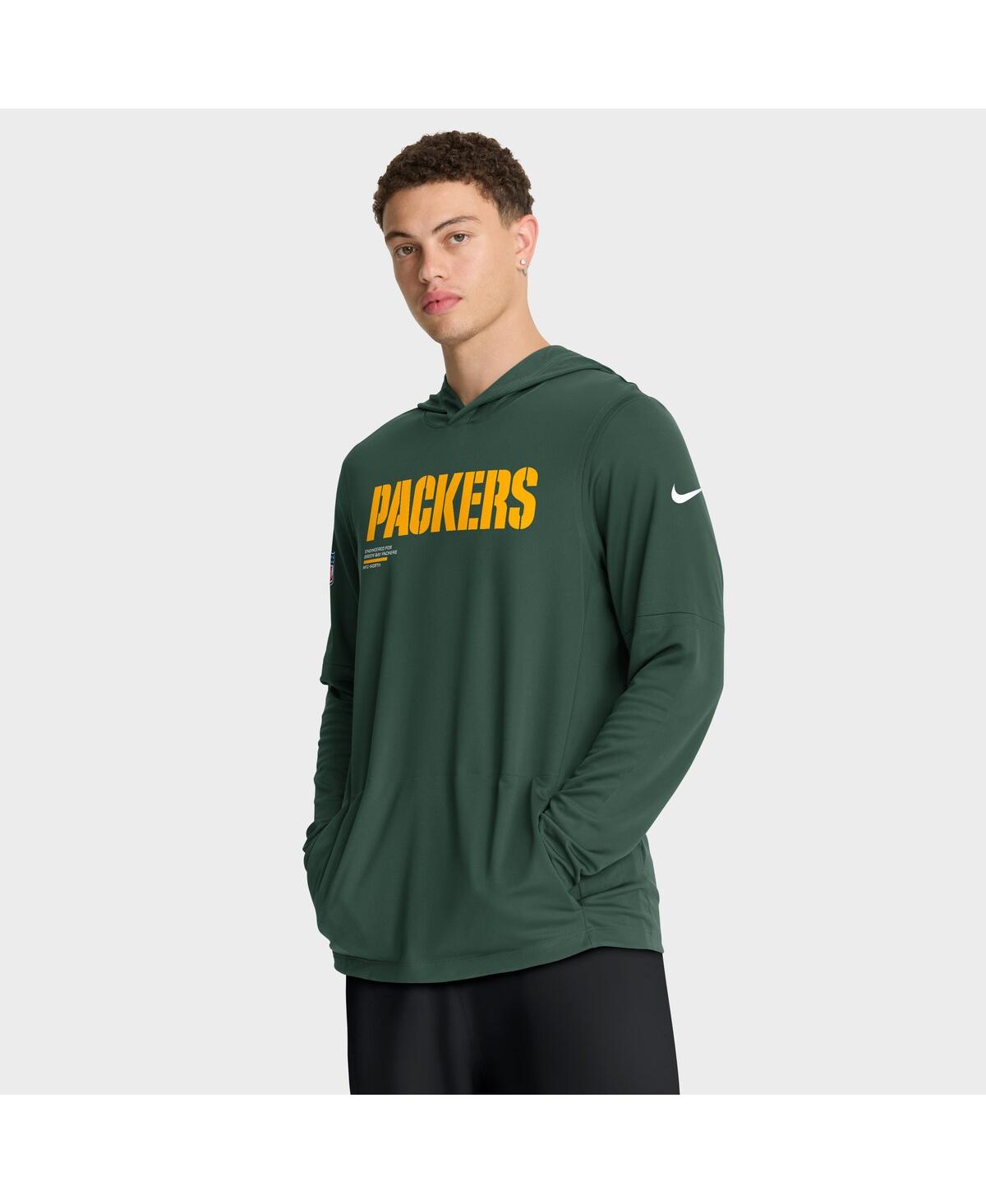 Nike Green Green Bay Packers Sideline Pure Fury Performance Long Sleeve Hoodie T-shirt In Green