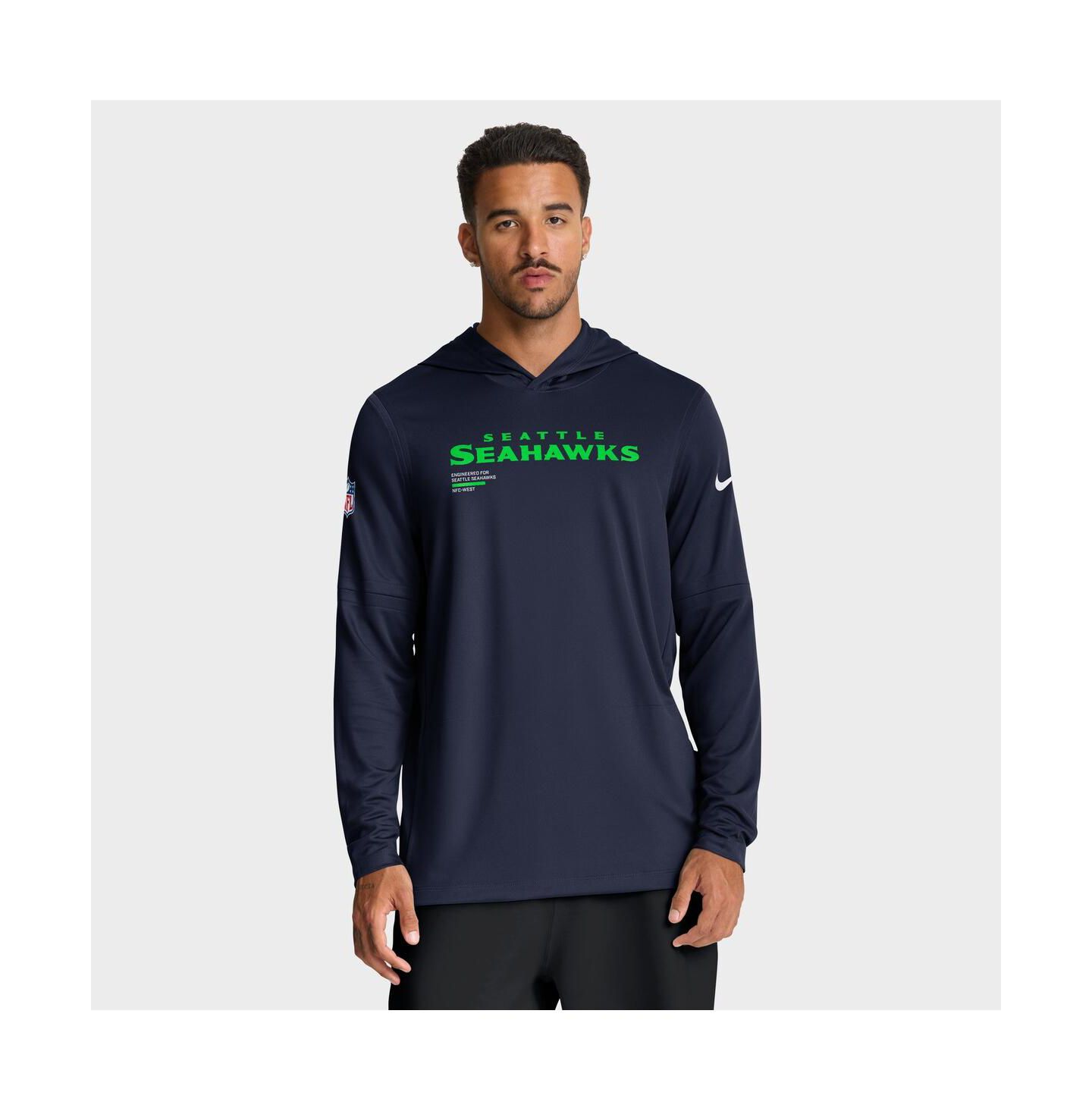 Мужское худи Nike College Navy Seattle Seahawks Sideline Pure Fury Performance Long Sleeve T-Shirt — фото 1
