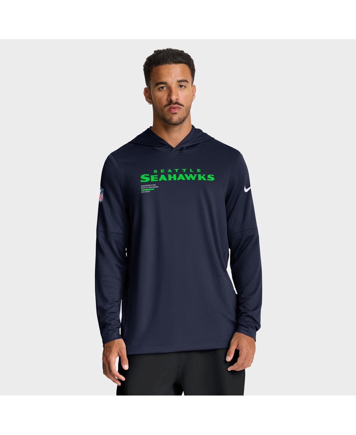 Nike College Navy Seattle Seahawks Sideline Pure Fury Performance Long Sleeve Hoodie T-shirt In Blue