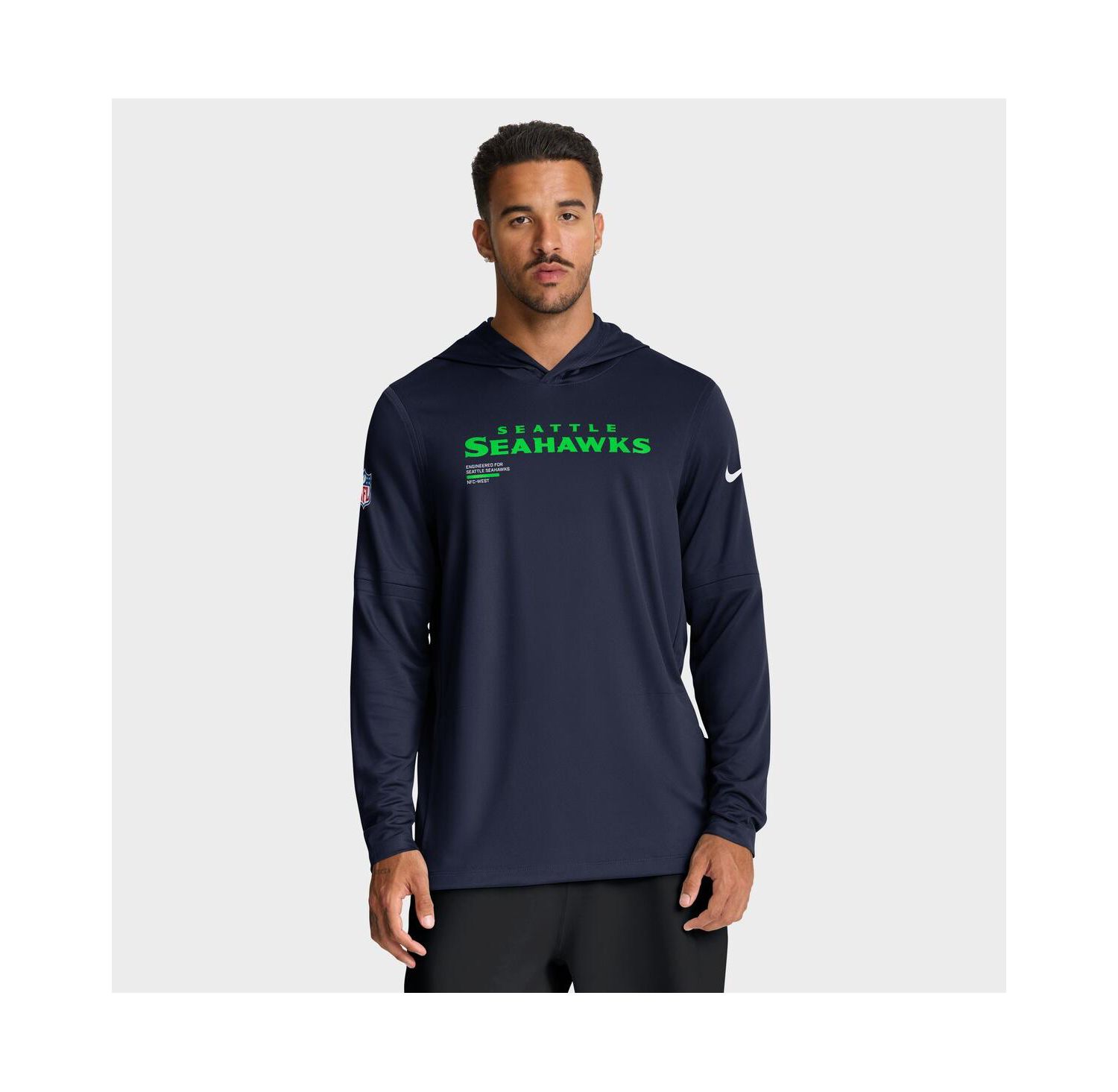 Men's College Navy Seattle Seahawks Sideline Pure Fury Performance Long Sleeve Hoodie T-Shirt