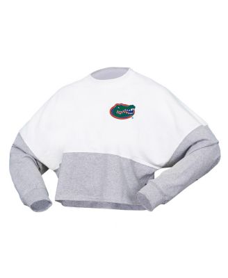 Women's White Florida Gators Heather Block Cropped Long Sleeve Jersey T-Shirt