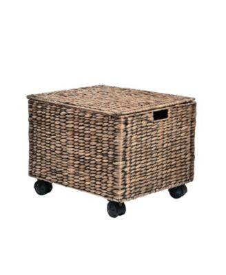 Ashton 18.11" Classic Farmhouse Hand-Woven Hyacinth Rolling Filing Basket with Lid and 360 Degree Lockable Wheels