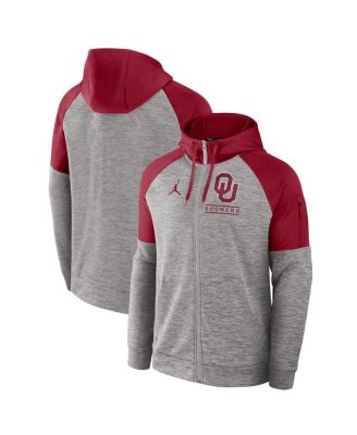 Jordan - Men's Heather Gray Oklahoma Sooners Fitness Raglan Performance Full-Zip Hoodie