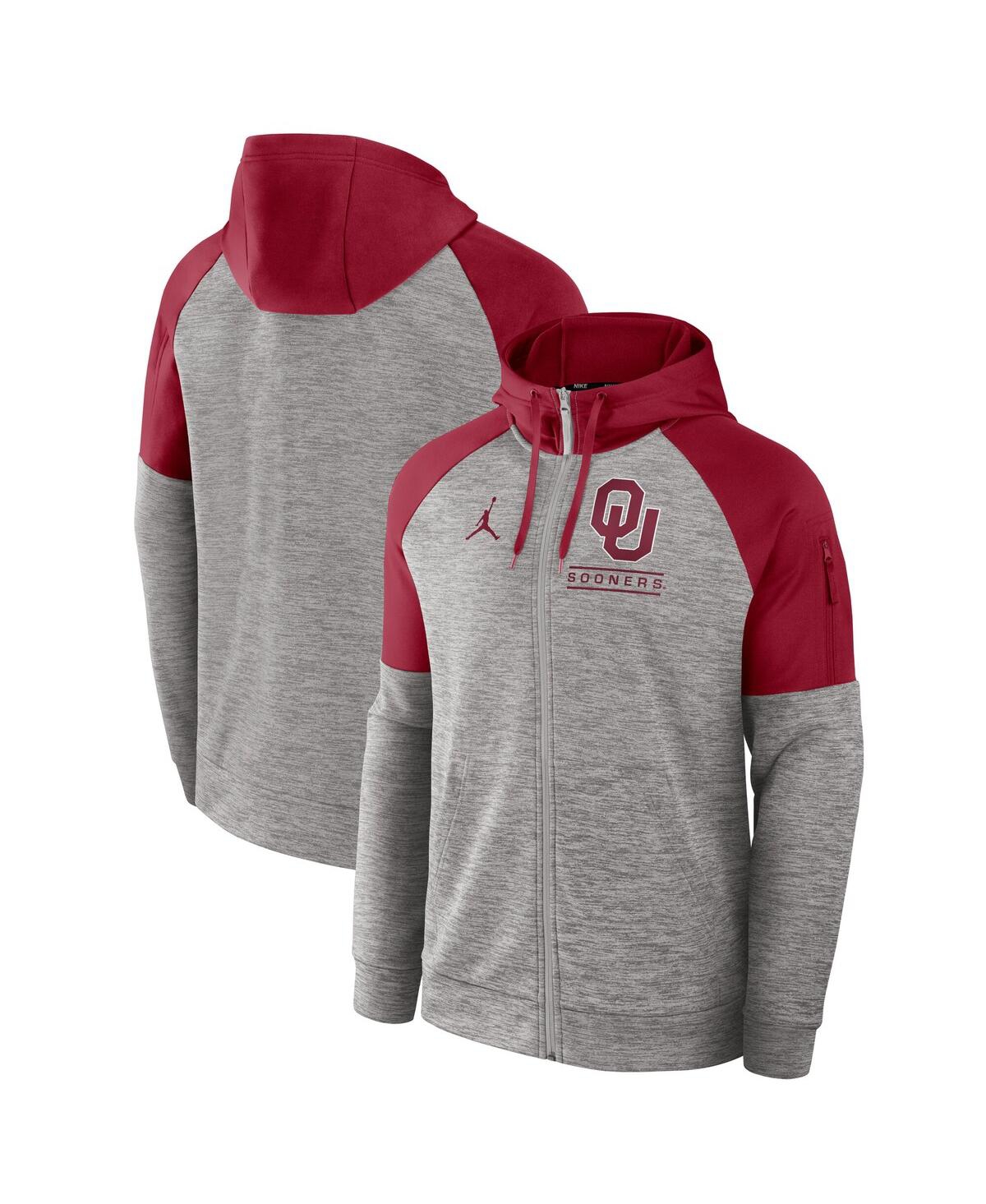 Men's Heather Gray Oklahoma Sooners Fitness Raglan Performance Full-Zip Hoodie - Heather Gray