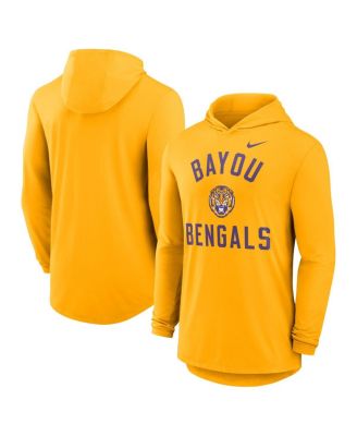 Nike - Men's Gold LSU Tigers Classic Arch Tri-Blend Performance Long Sleeve Hoodie T-Shirt
