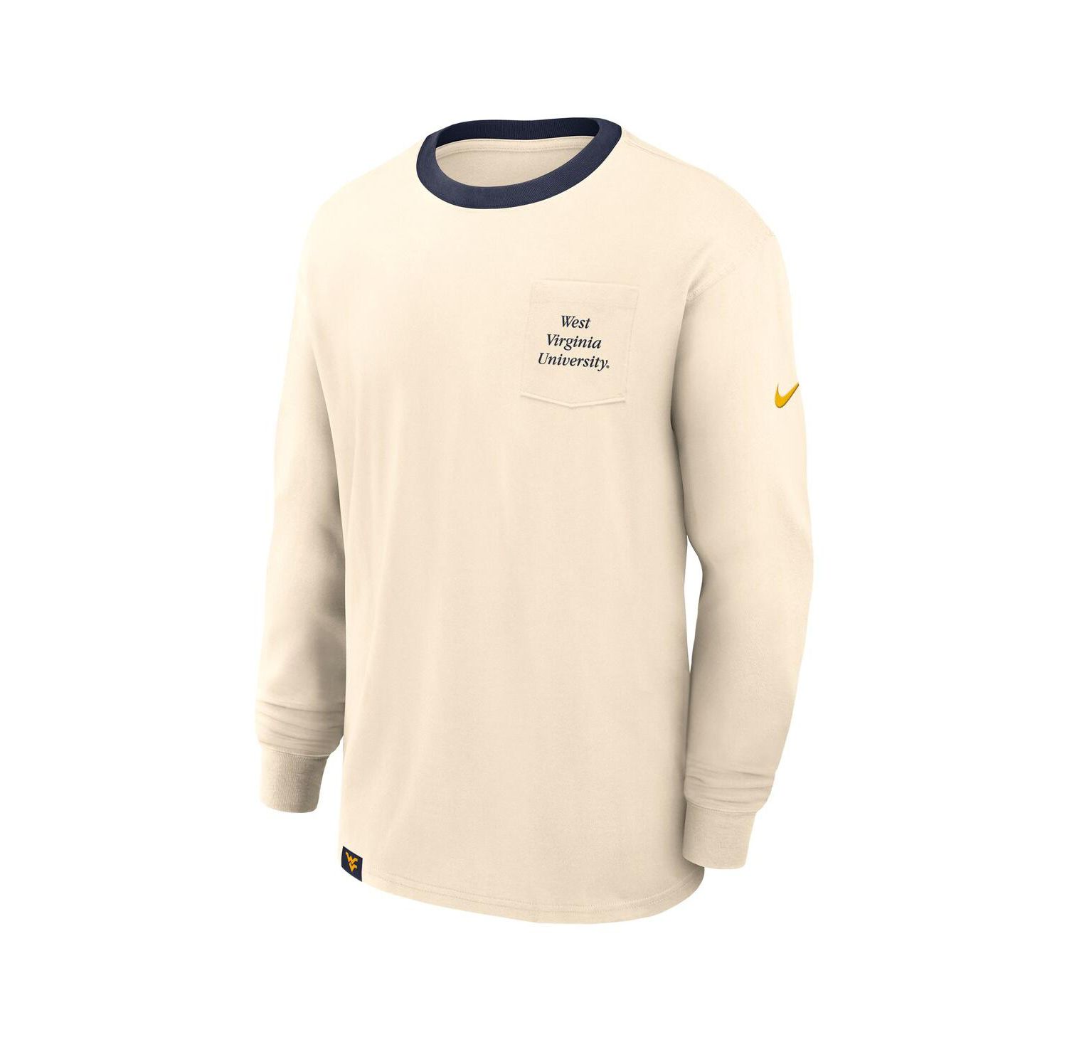 Men's Natural West Virginia Mountaineers Athletic Prep Max90 Pocket Logo Long Sleeve T-Shirt