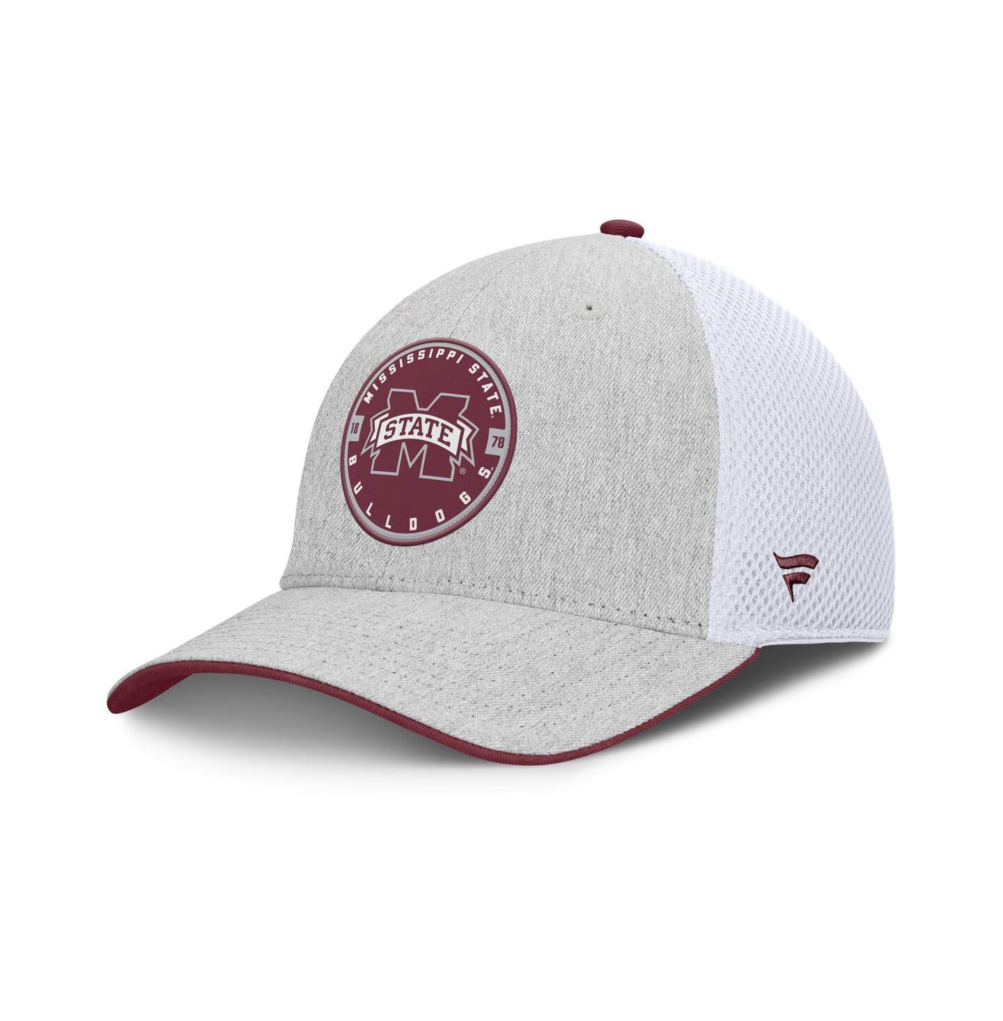 Мужская кепка Fanatics Heather Gray/White Mississippi State Bulldogs Trigger Flex Hat — фото 1