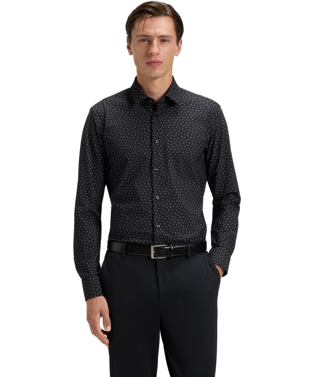 Boss by Hugo Boss Men's Slim-Fit Performance-Stretch Jersey Dress Shirt - Black