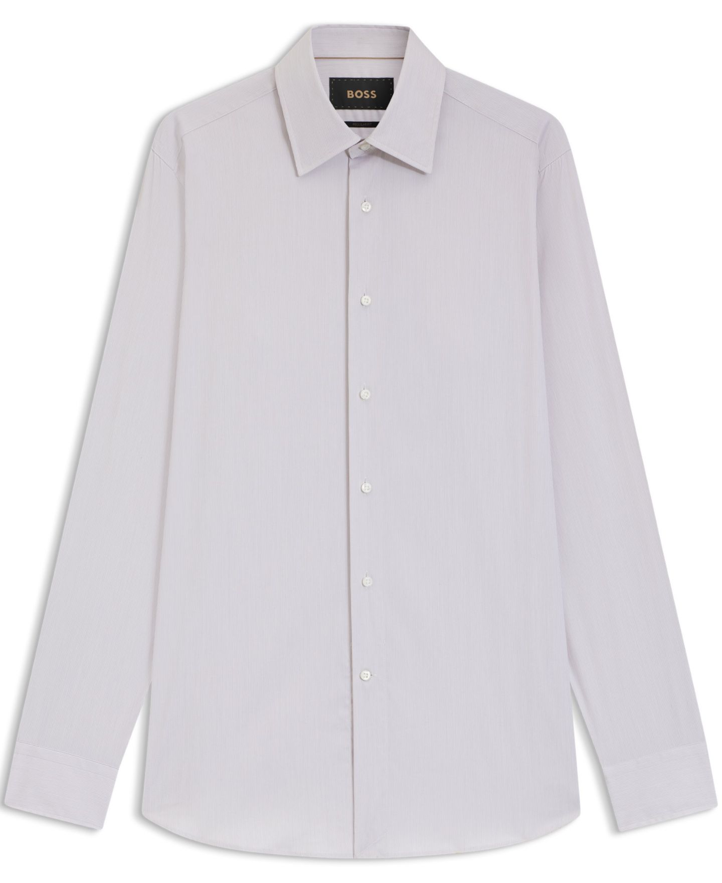 Мужская рубашка Hugo Boss Italian-Made Cotton Blend Dress Shirt, цвет: Тёмный бежевый — фото 3