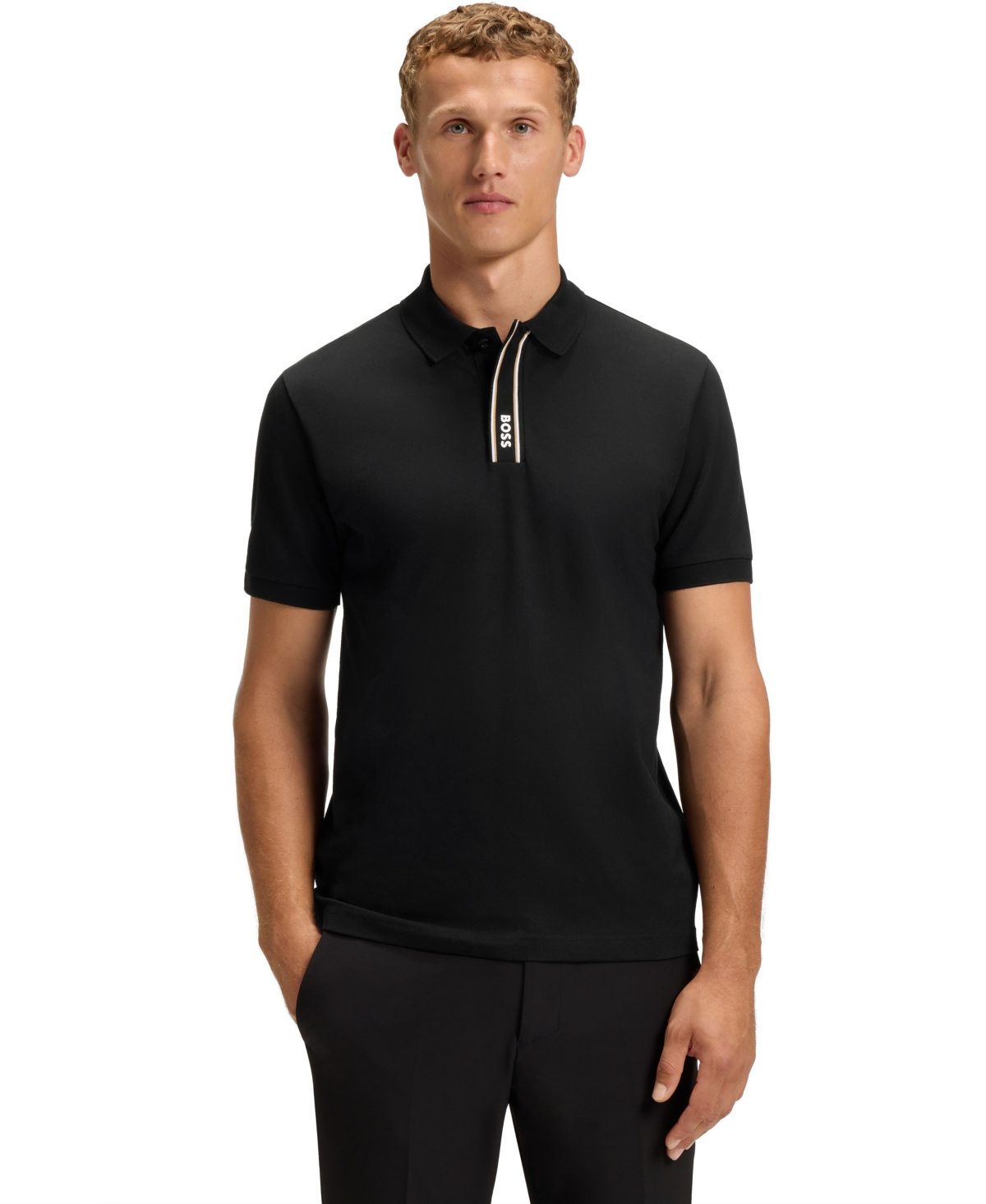 Hugo Boss Boss By  Men's Striped Placket Logo Paddy Polo Shirt In Black