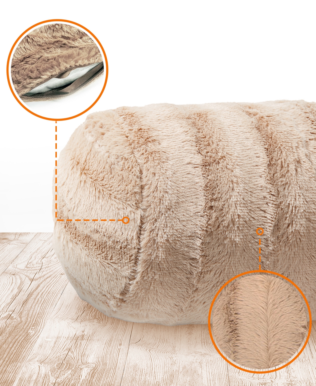 Cheer Collection Bolster Decorative Pillow Set, 8" X 24" In Nude