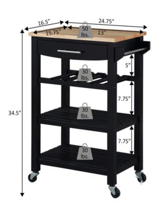 24.75" Rubberwood Ellaine 4-Tier Butcher Block Kitchen Cart with Drawer
