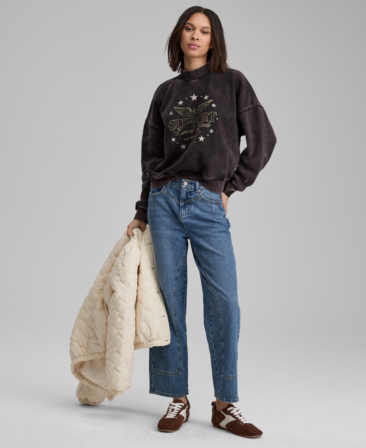 And Now This Women's Studded Mock Neck Graphic-print Sweatshirt, Macy's Exclusive