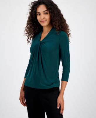Kasper - Women's Knot-Front 3/4-Sleeve Blouse