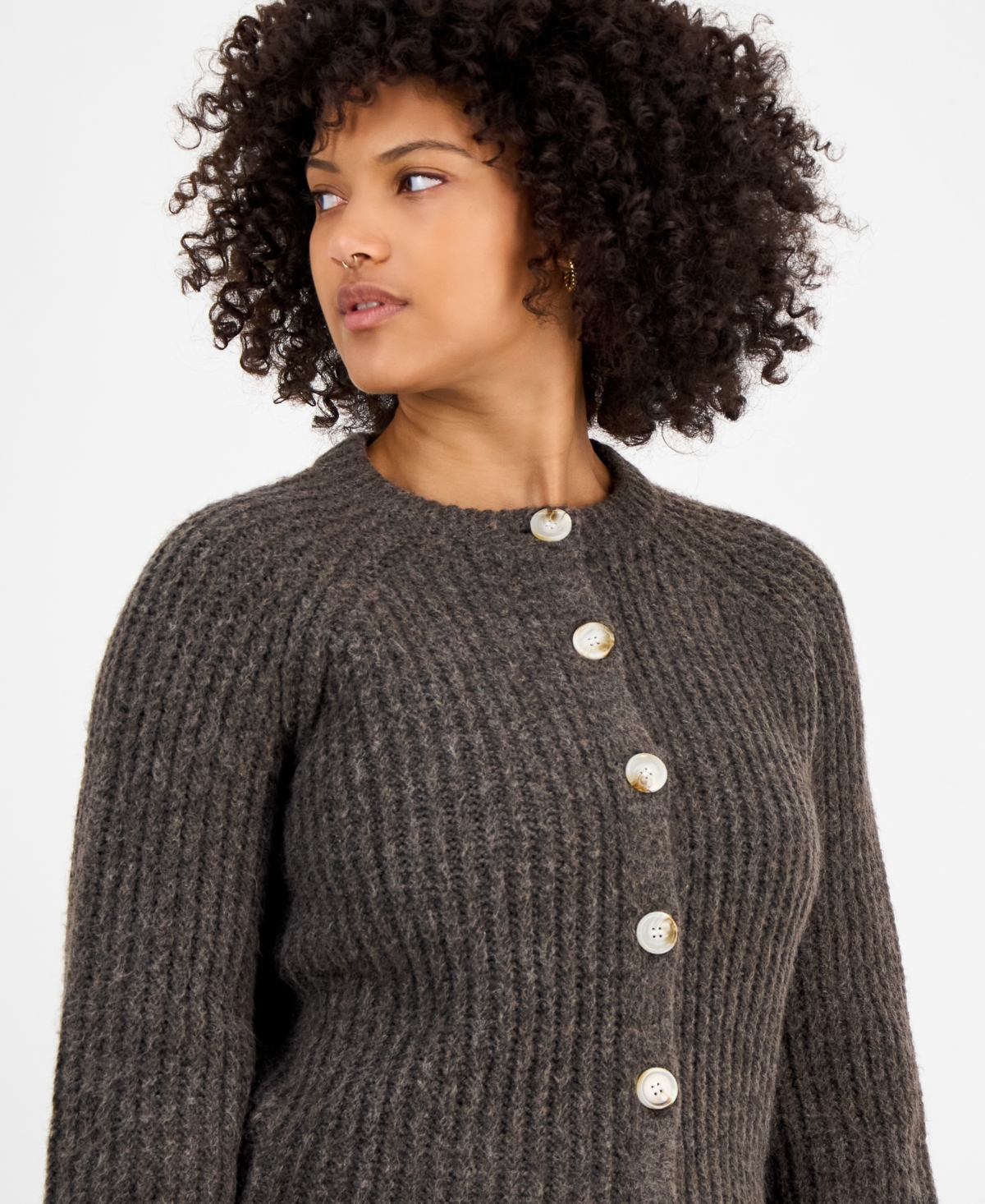 And Now This Women's Shaker Stitch Button-front Cardigan, Macy's Exclusive In Gray
