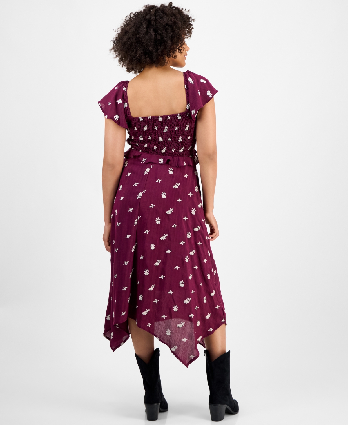 And Now This Women's Embroidered Handkerchief-hem Midi Dress, Macy's Exclusive In Burgundy